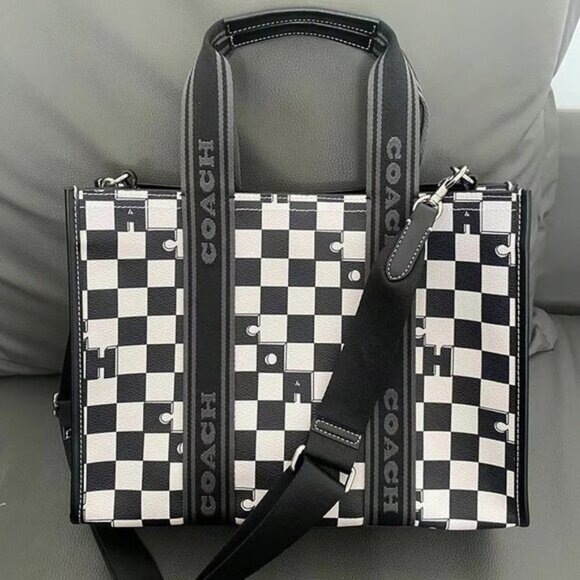Coach Checkered Black and White Women Tota Bag CR101 - Picture 1 of 8